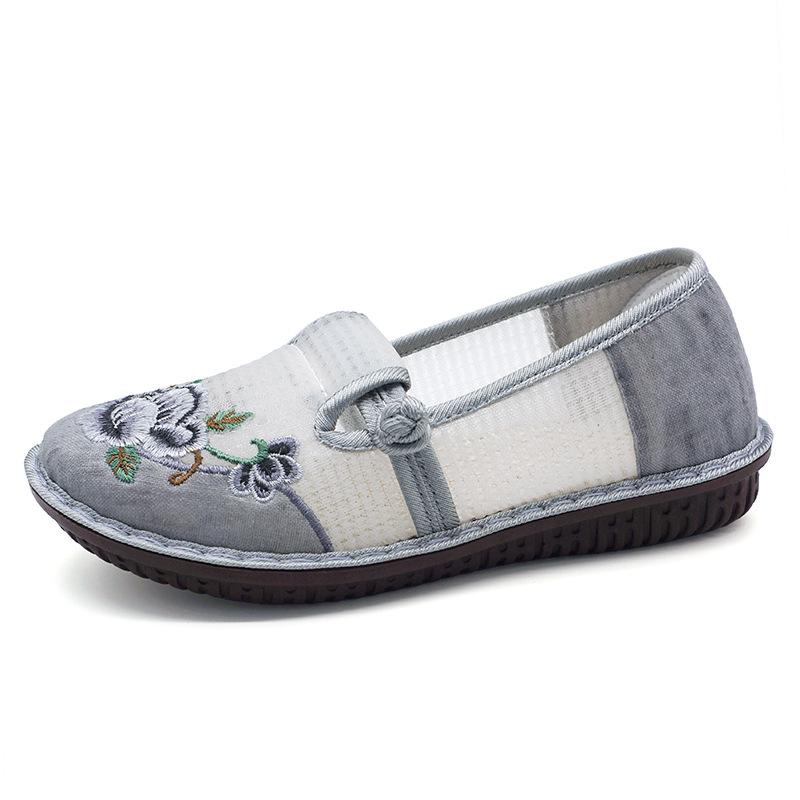 

Летняя сетчатая обувь, новые женские дышащие повседневные туфли без застежек, вышитые мокасины, модные ажурные туфли из старой пекинской ткани, сетчатая обувь 35 серый