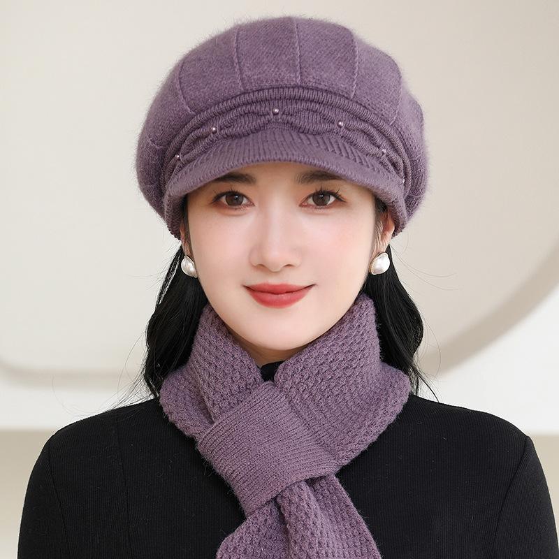 Pălărie Caldă de Toamnă Iarnă pentru Exterior cu Pălărie Tricotată Groasă Pufoasă cu Limbă de Rață pentru Mame Persoane de Vârstă Mijlocie Persoane Vârstnice Pălărie de Lână pentru Femei