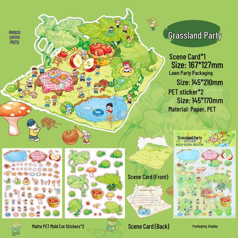 3D Stereo DIY Collage Landscape Stickers - Frosted PET Die-Cut for Journaling & Miniature Scenes