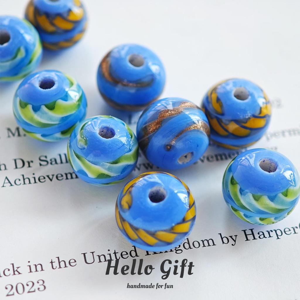 12mm West Asian Threaded Ribbon Candy Color Round Glass Beads for DIY Handmade Crafts