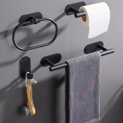 1 Pcs Wall Mounted Toilet Paper Holder Adhesive Black Silver Kitchen Roll Holder