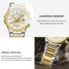 Mens Quartz Watch Waterproof Luminous Display Week/Date Stainless Steel Strap Casual Wristwatches