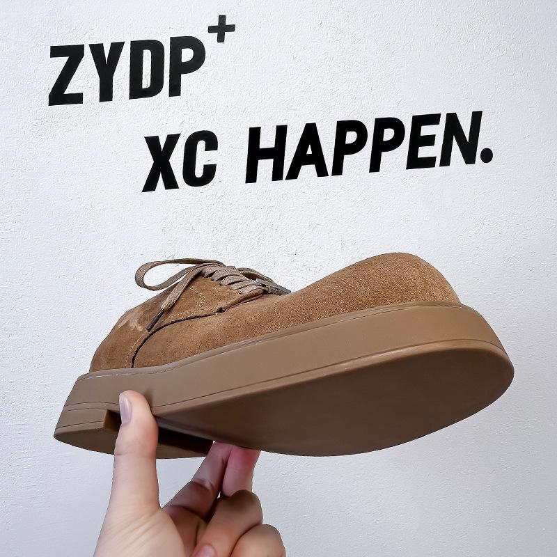 Derby Shoes Men's 2024 New Big Head Shoes Thick Sole Heightening Casual Low-top Big Yellow Boots Tooling Leather Shoes 1088-A