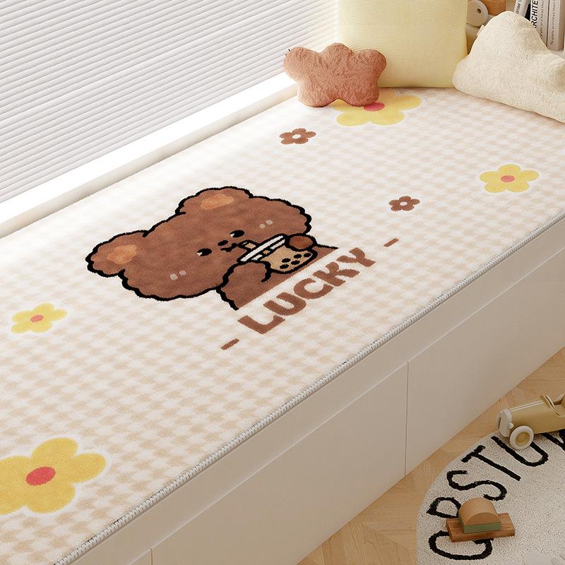 2024 Cartoon Velvet Bay Window Mat: Waterproof, Dirt-Resistant, Four-Season Use