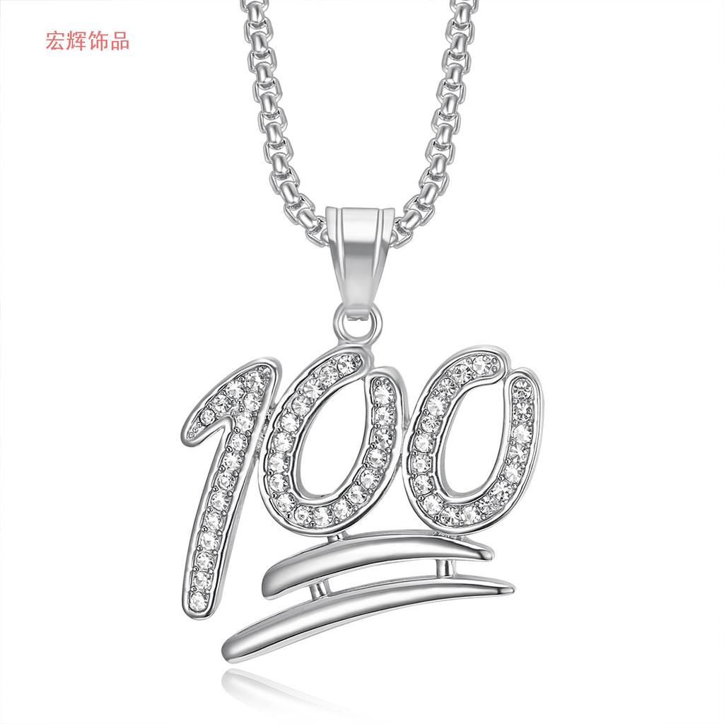 Hot-selling Hip Hop Jewelry Stainless Steel Gold-plated Diamond-studded 100 Pendant Necklace