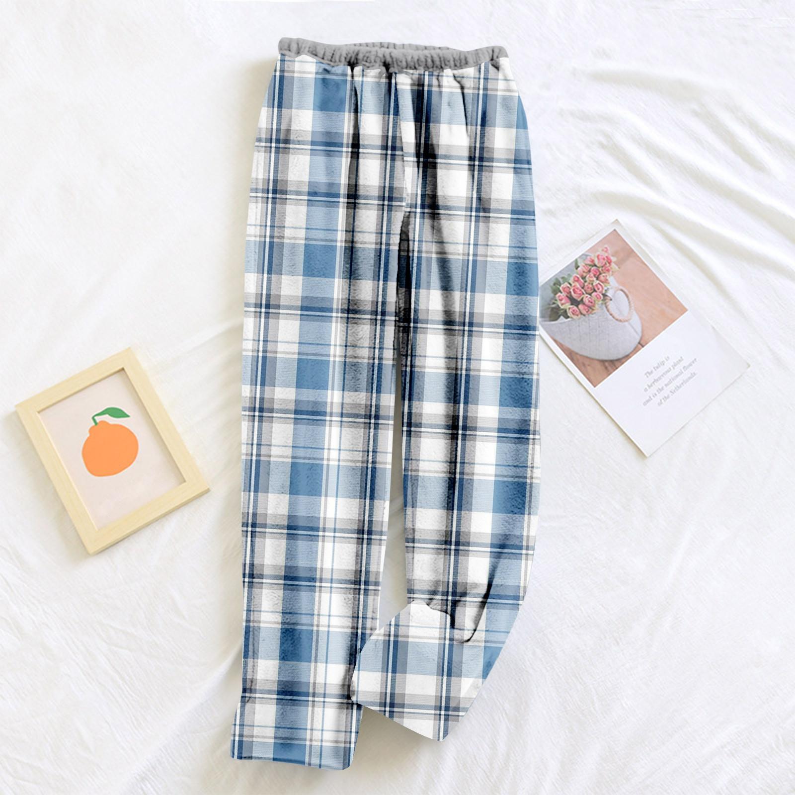 

Женские пижамные штаны, плюшевые пижамные штаны с мягкой эластичной талией, клетчатые штаны с 2 карманами M