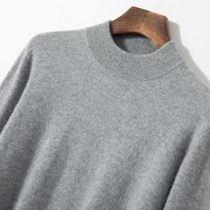 Men's Autumn Winter Wool Cashmere Pullover Sweater, Half High Neck, Solid Color, Plus Size