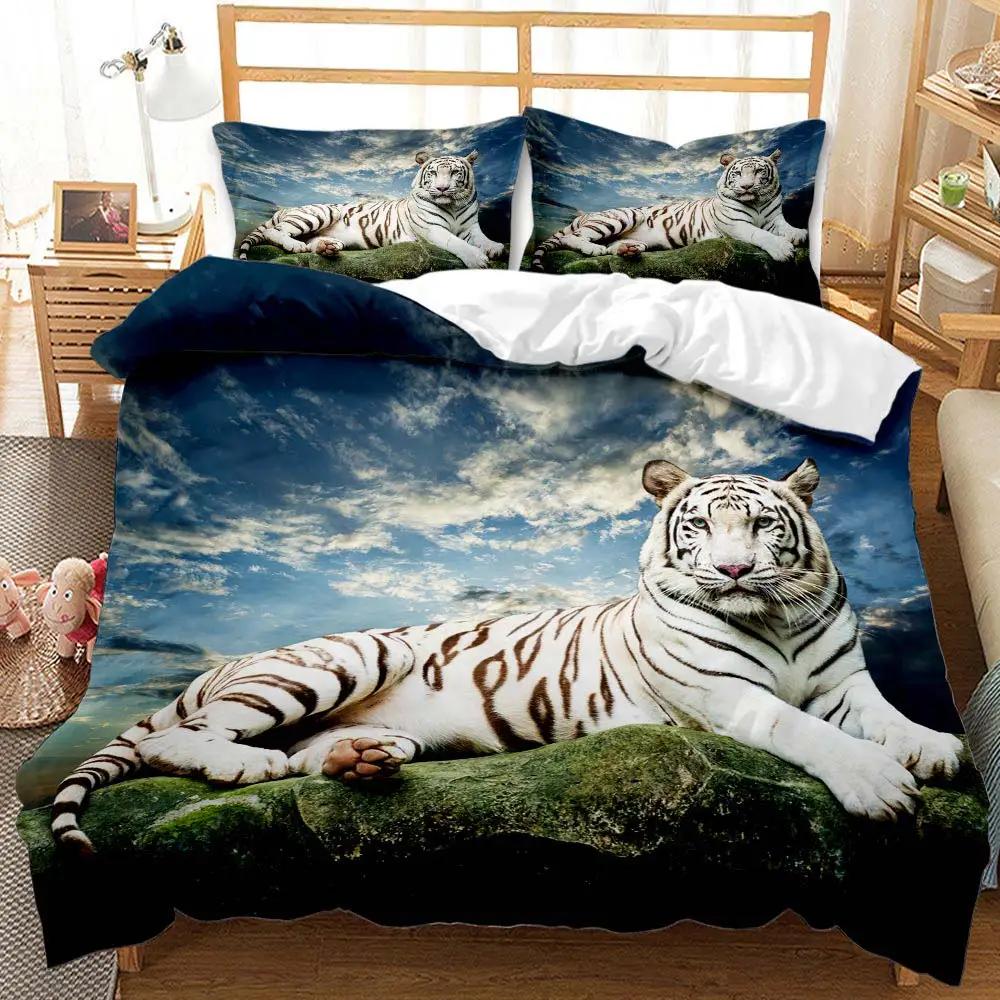 Tiger Duvet Cover Set Twin for Boys Men Wild Animal Printed Bedding Set Animal Polyester Comforter Cover Double Queen King Size