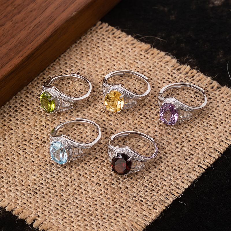 S925 Sterling Silver Ring Women's Inlaid 8 * 10mm Natural Crystal Stone Topaz High Sense Ring Elegant Ladies Jewelry