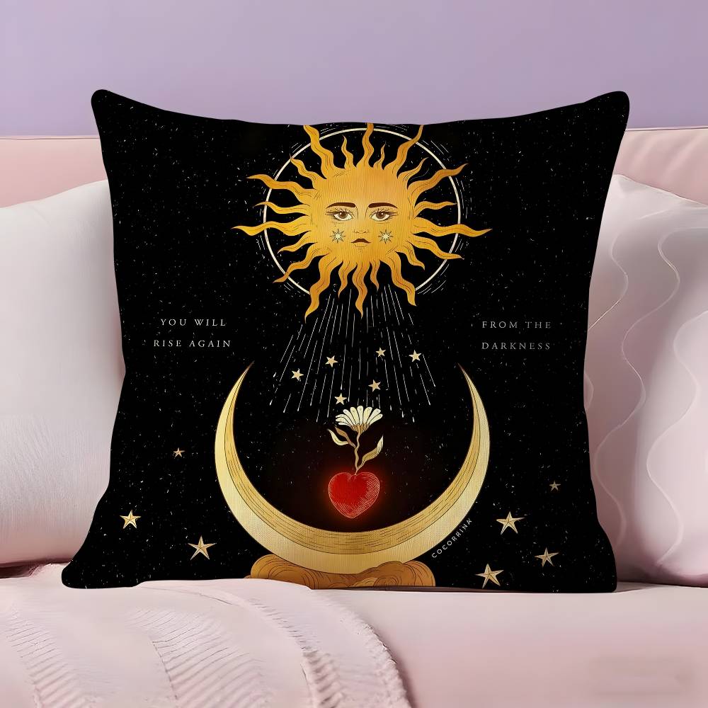 Sun Moon Mandala Series Pattern Pillow Case Anti-dustmite Pillowcase Invisible Zipper Silky Short Plush Sofa Cushion Cover