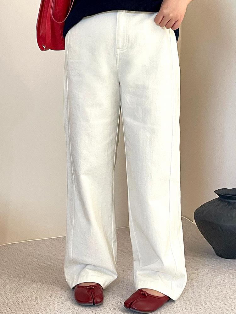 Plus Size Women's Wide Leg Floor-Length Casual Pants for Spring 2026 - Versatile Loose Jeans NK1502