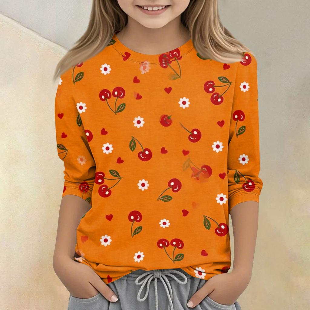 Children's Printed Round Neck Seven Quarter Sleeve Casual T-shirt