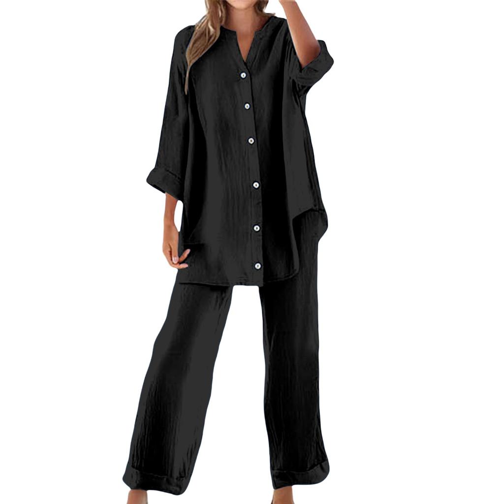 Women's Fashion Button-Down Casual Oversized Shirt Two-Piece Set