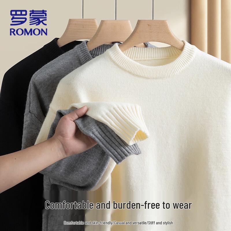 ROMON Men s Solid Color Warm Pullover Sweater M