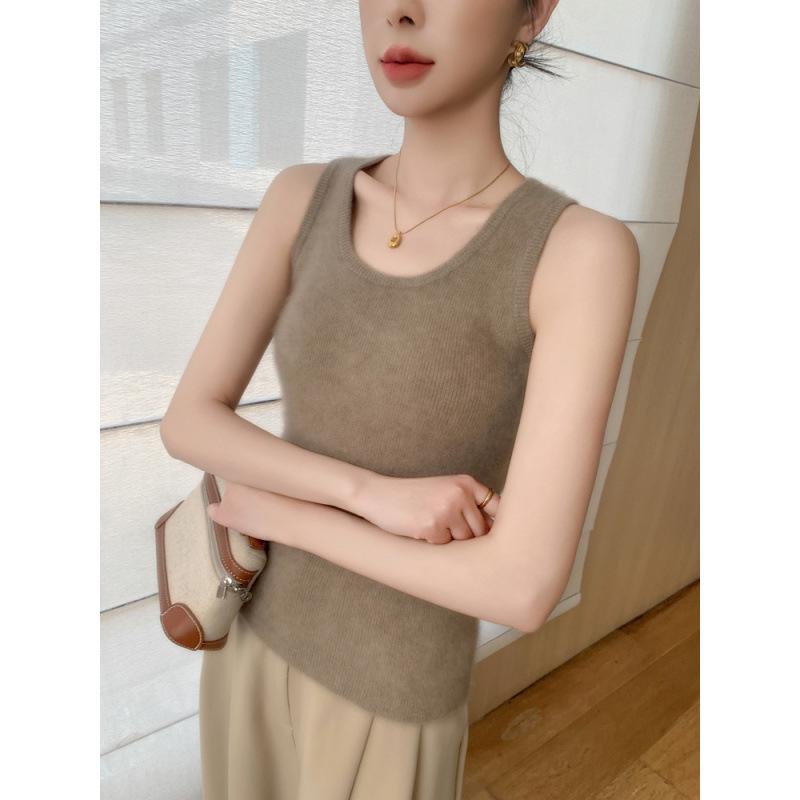 Women's U-Neck Cashmere Knit Vest: Autumn & Winter Solid Color Wool Base Layer Camisole