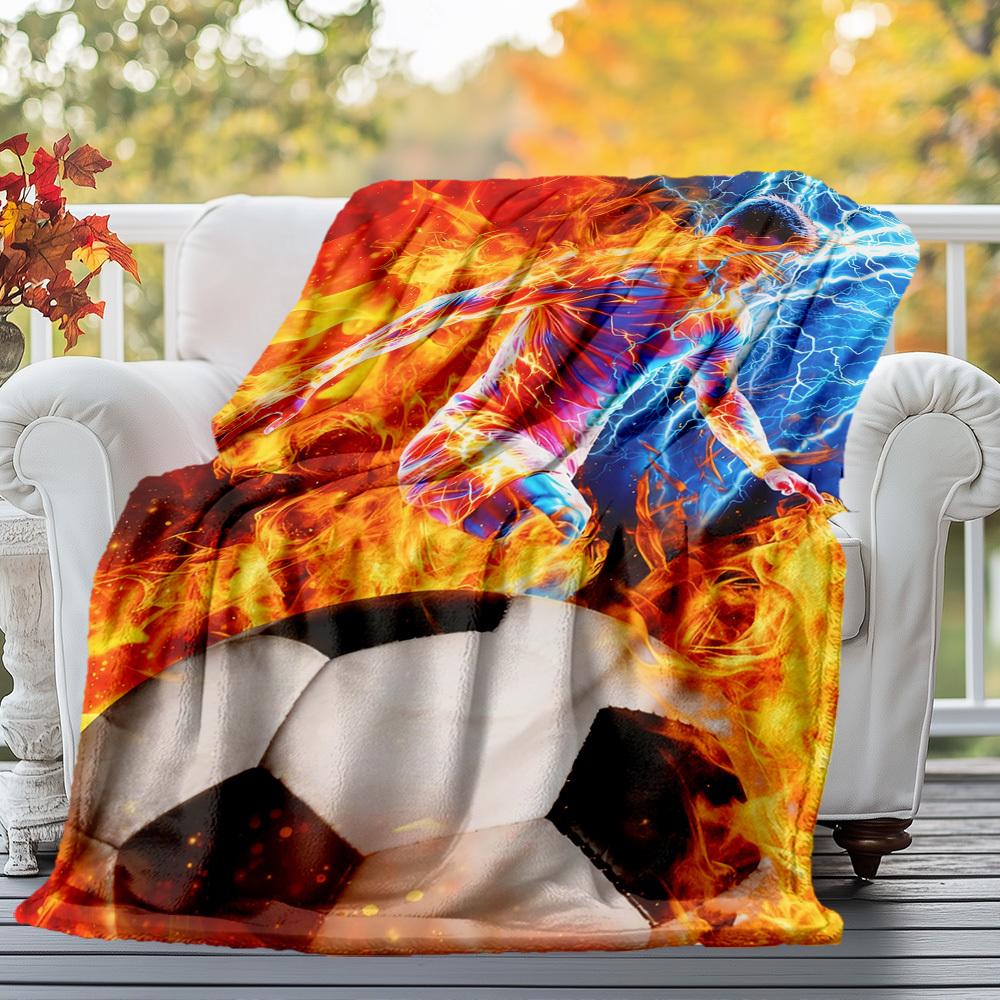 Fire Football Lightning Outdoor Flannel Blankets,Home Blankets,Fan Gifts,Suitable for All Seasons,Christmas Gifts.