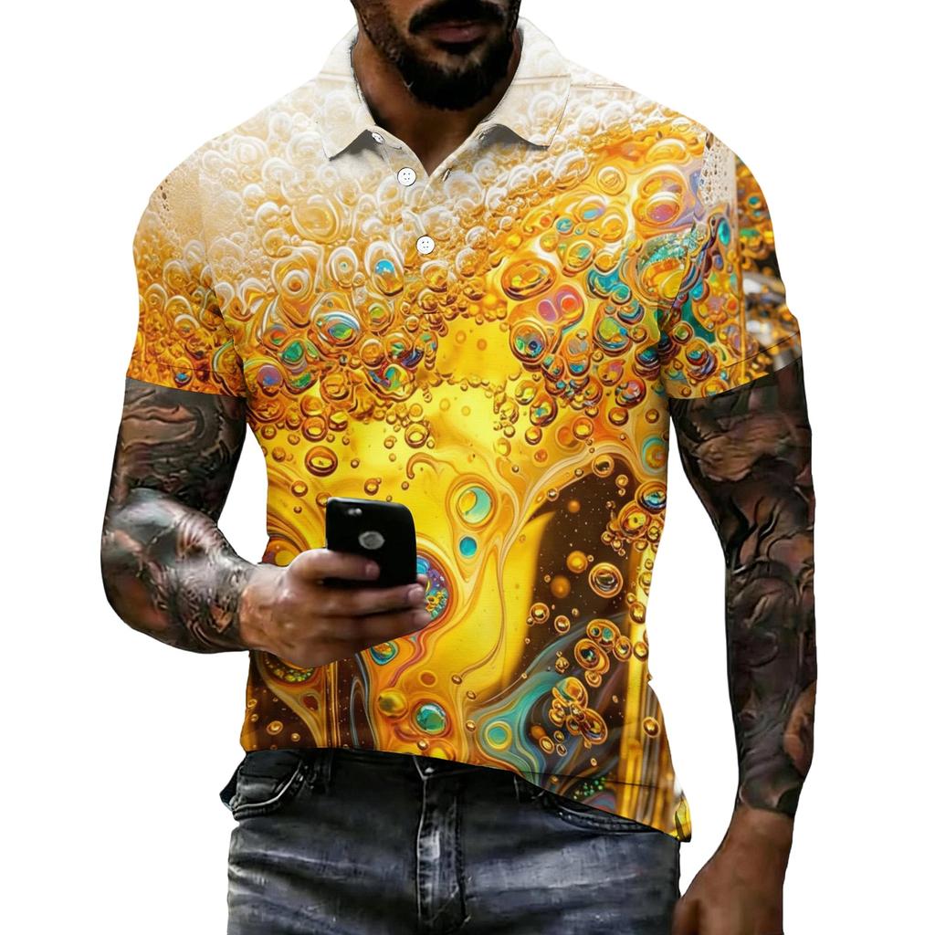 Polo Casual Unisex a Manica Corta con Vestibilità Larga Stampa Festival della Birra Traspirante Leggera Collo a Bottone Top Estivo