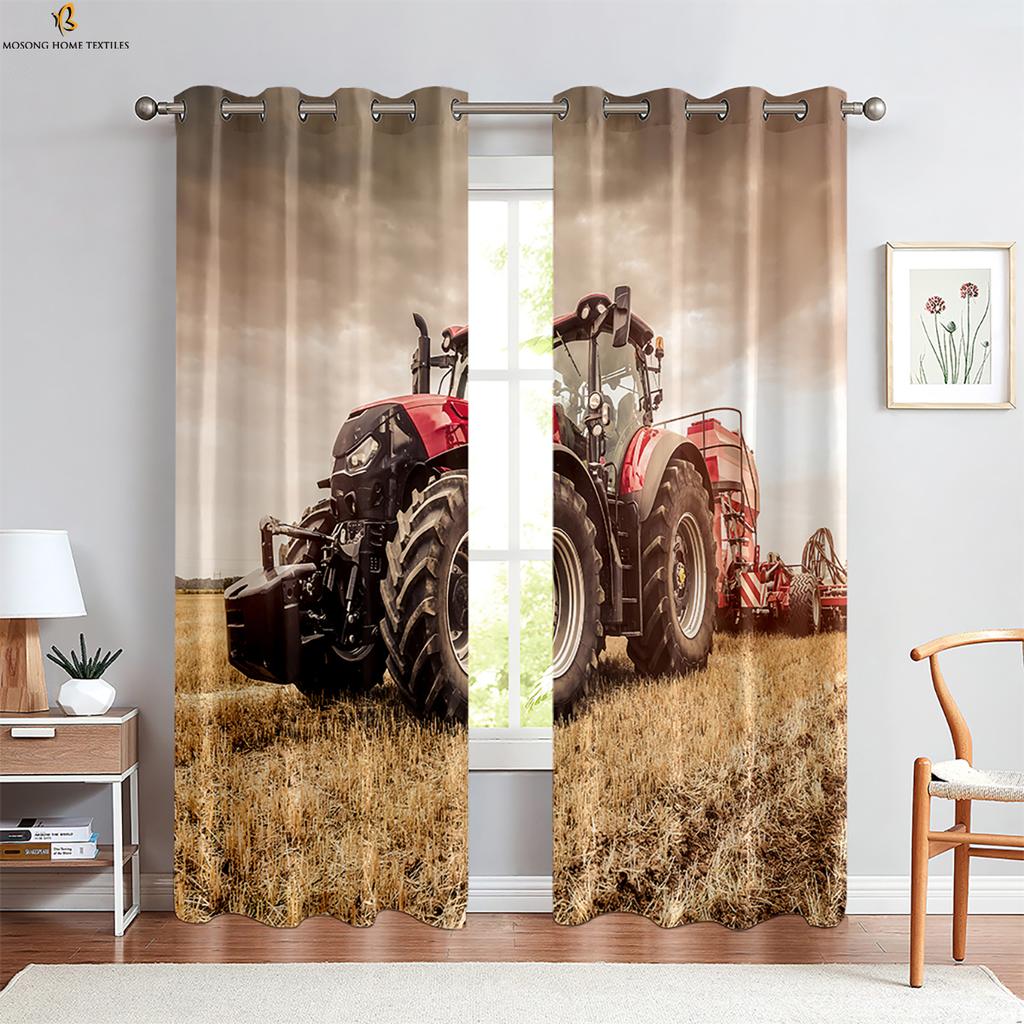 Bauernhof Traktor 3D Stereo Druck Vorhang Schlafzimmer Wohnzimmer Küche Dekorativer Vorhang Polyesterfaser Maschinenwaschbar 2 Stück