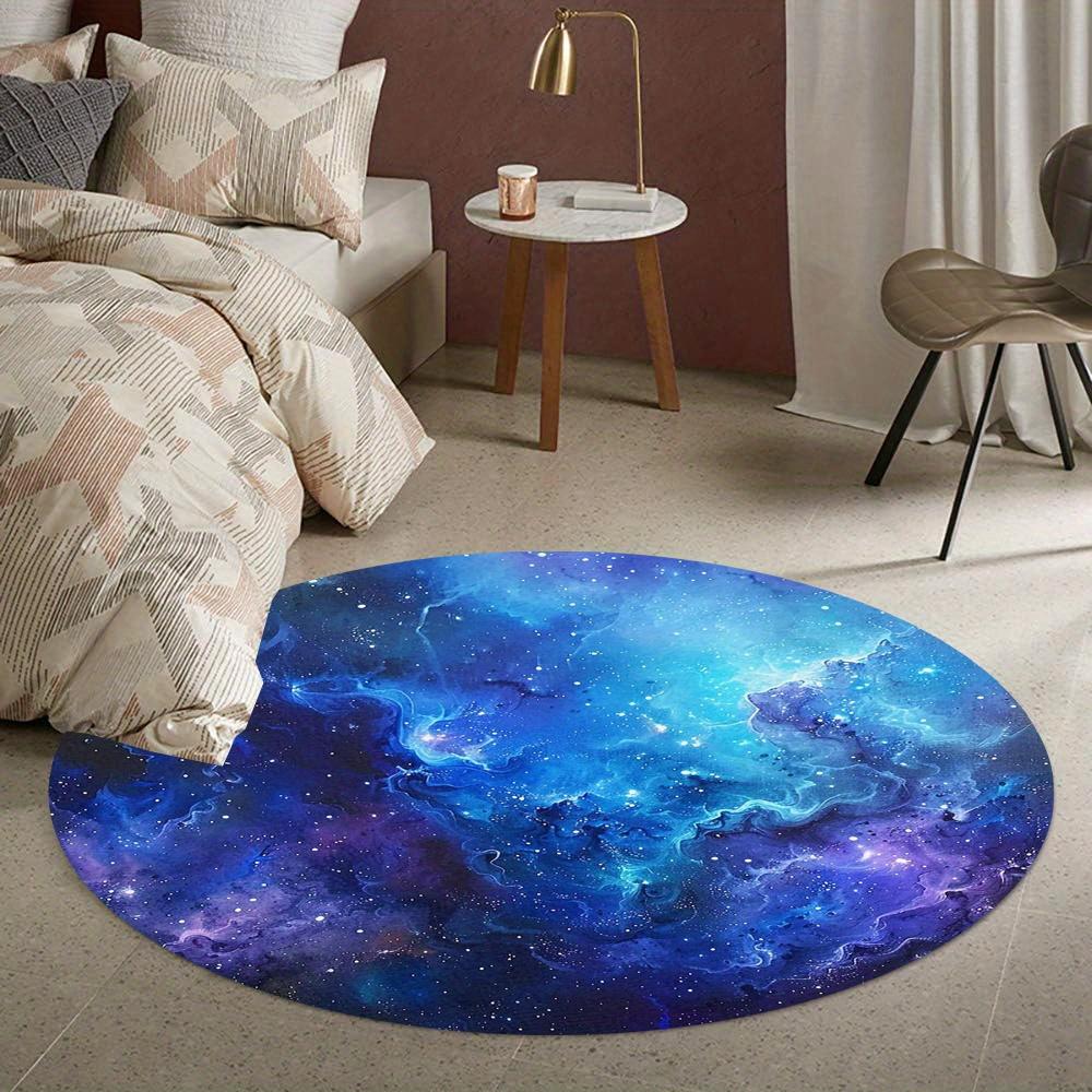 Galaxie Nebel Runder Teppich Flanell Kosmische Fußmatte Für Wohnzimmer Schlafzimmer Weltraum Thema Dekor Blaue Lila Sterne Weich Rutschfest Modern