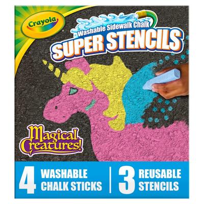 Crayola Chalk Removable Jumbo Chalk & Stencil Sheet Set Outdoor Chalk 4 Colors 3 Stencil Sheets 031001 Genuine Product