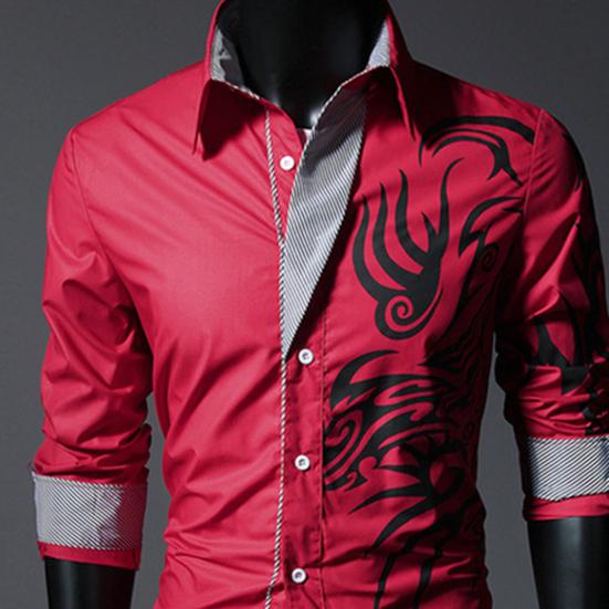 Single-breasted Chinese Style Shirt Turn-down Collar Long Sleeve Men Autumn Top for Daily Wear