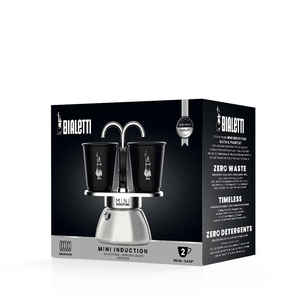 Bialetti Mini Express Induction 2 Cups IH Compatible & Direct Fire TypeEspresso Cup Included (Coffee Maker Espresso Maker Macchinetta)