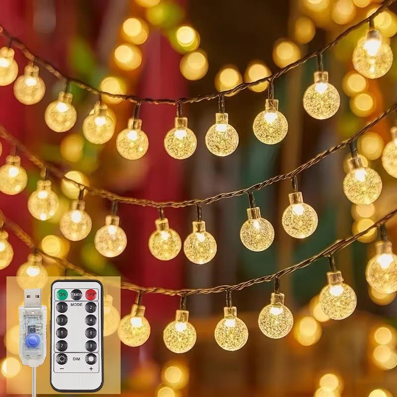 USB Crystal Ball String Lights with Remote Control 8 Modes IP65 Waterproof Warm White LED Garland for Garden Wedding Christmas Decor