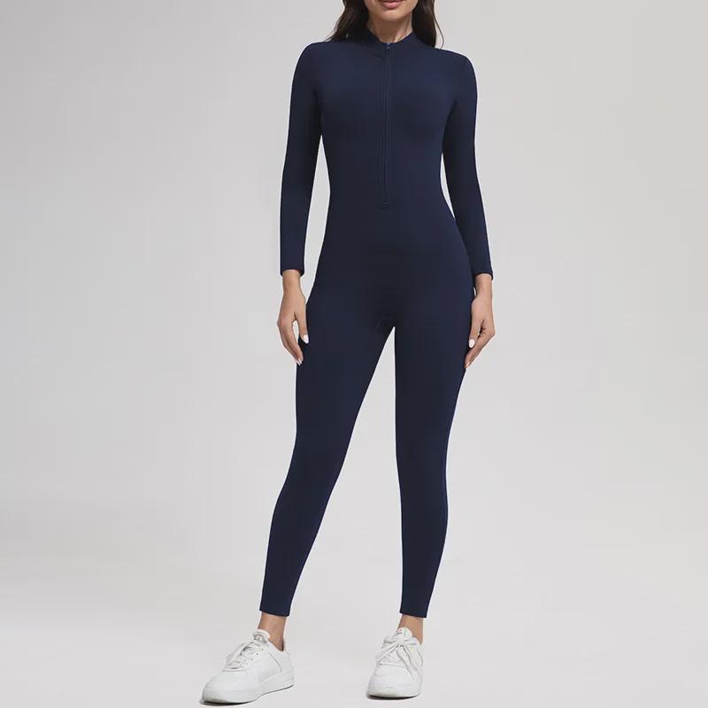 High-Intensity Outdoor Yoga Jumpsuit with Zipper and Velvet for Warmth