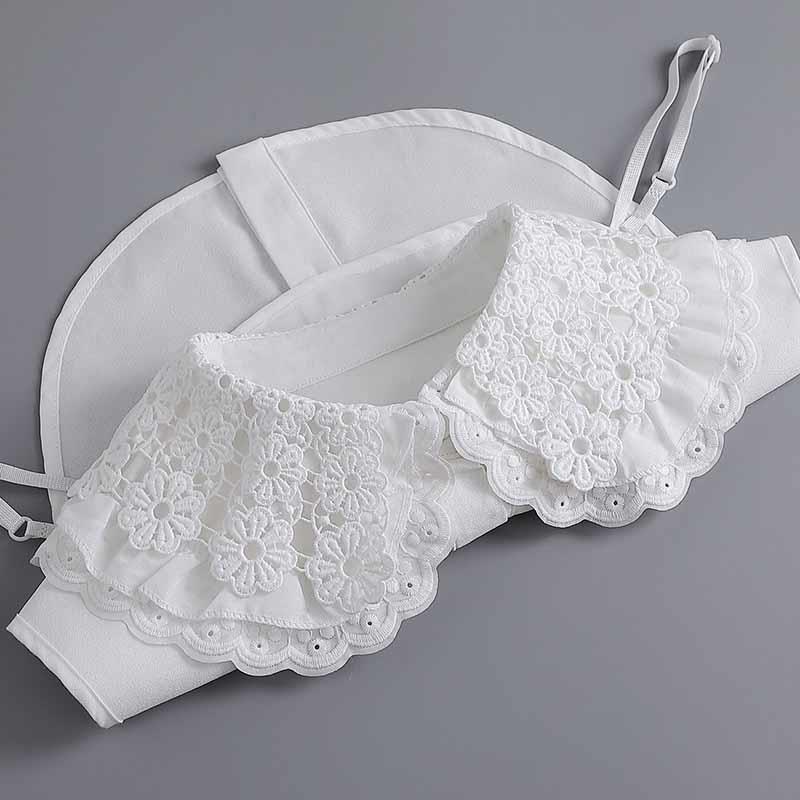 Perfect Match Embroidery Fake Collar Women Lace Detachable Lapel Collar Shirt Top Tie White Ruffles False Collar Woman Removable False Blouse