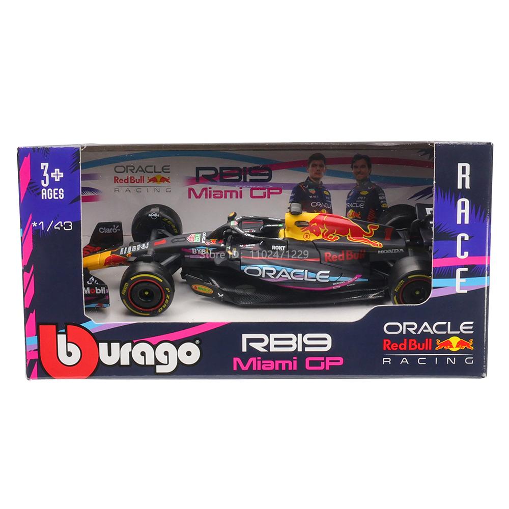 ABAJ1 Bburago 1:43 F1 Red Bull Racing TAG Heuer RB19 Miami GP 2023 #1 Verstappen #11 Perez Alloy Car Die Cast Model Toy Collectible