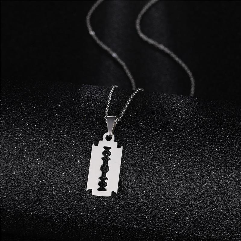 Fashion Silver Color Stainless Steel Razor Blades Pendant Necklaces Men Jewelry Steel Male Shaver Shape Heartbeat Necklace