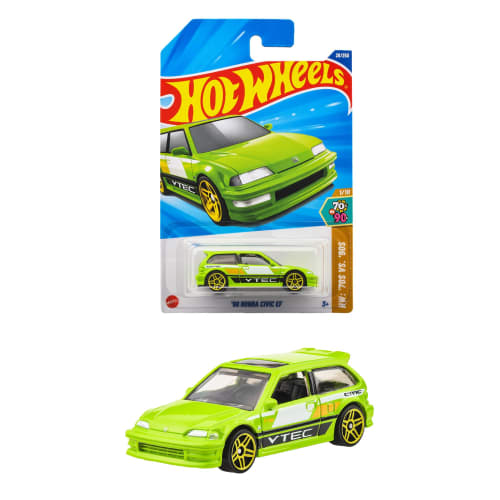 Hot Wheels Basic Car '90 Honda Civic EF Vehicle Toy, Green, JFN66, Ages 3 and Up