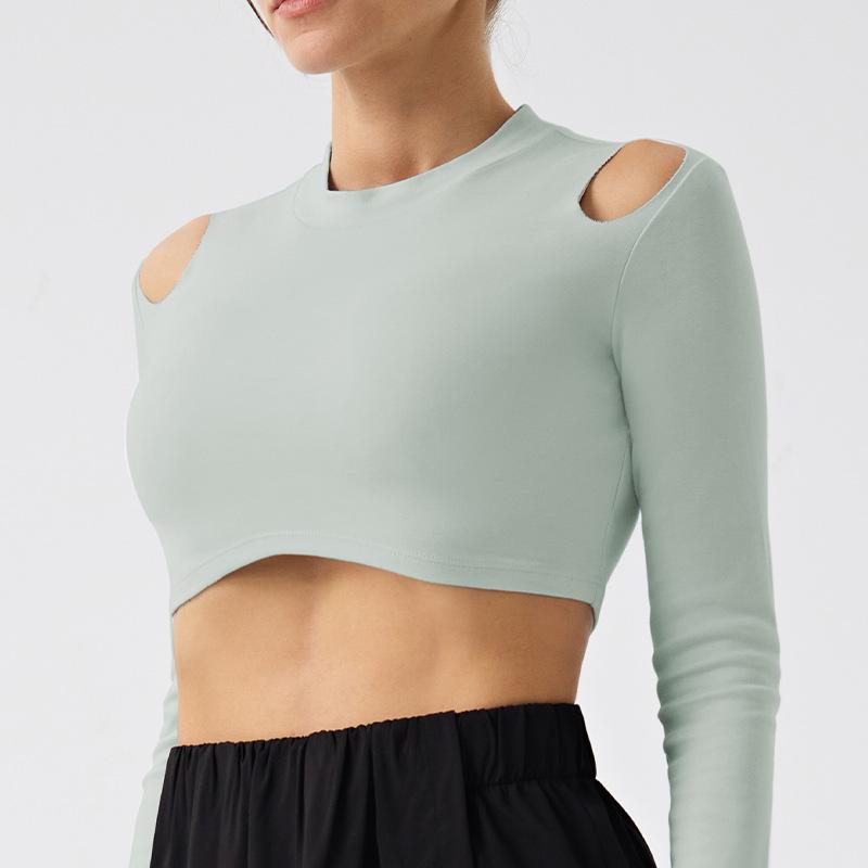 

Топ для йоги из органического хлопка с открытыми плечами и длинным рукавом - Экологичная спортивная одежда Medium