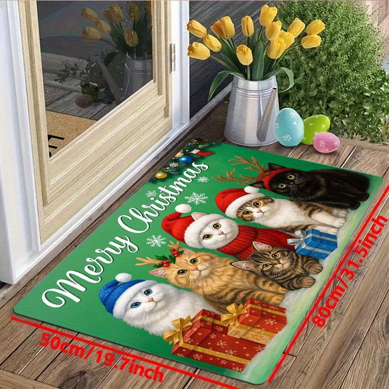 1Pcs Anti Fatigue Kitchen Rugs, Christmas Cat Print Waterproof Non-Slip Thick Cushioned Kitchen Mat Heavy Duty Comfort Standing Mat for Kitchen