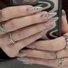 24-Piece Spicy Girl Style Silver Rhinestone Almond Nail Tips