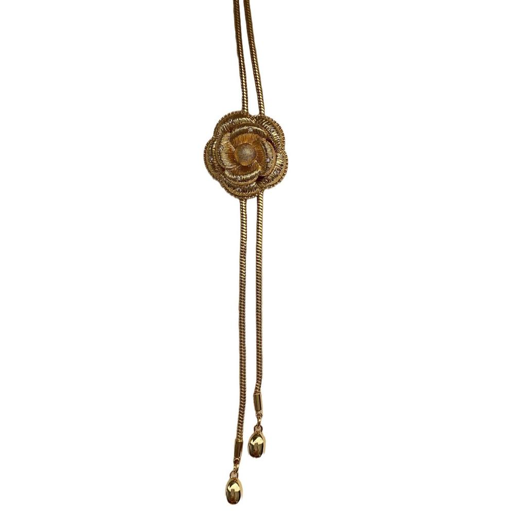 Retro Gold Rose Pullable Collarbone Chain Neck Chain Extended Adjustable Design High-End Light Luxury Exquisite Necklace