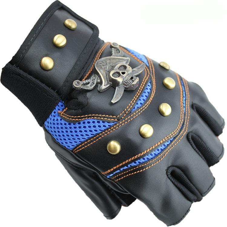 1 Pair Cycling Gloves PU Leather Skull Punk Black Driving Motorcycle Biker Fingerless Tactical Gloves Mens Womens Gloves
