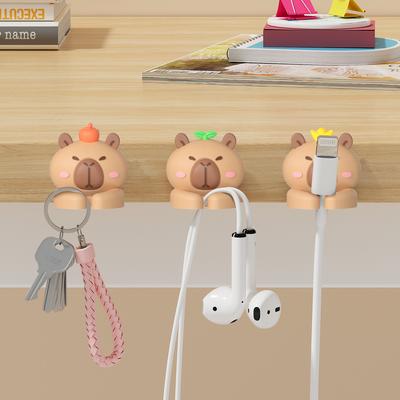 WORTHBUY 2/3pcs Cute Capybara Cable Managers Desktop Self-Adhesive Cable Management Winder Cable Organizer Holder Fixer Clip