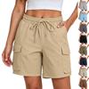 Shorts cargo à jambes droites pour femmes, coupe décontractée, shorts de randonnée avec taille à cordon de serrage, shorts décontractés pour le surf, la plage, les activités de plein air