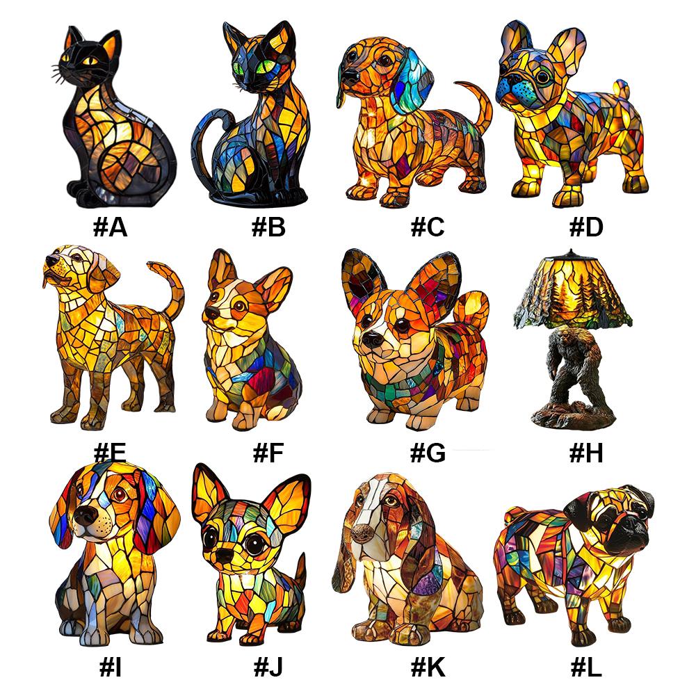 LED Stained Animal Lamp Ornament Resin Animal Tabletop Night Light Vintage Animal Night Light Fun Gift for Pet Lovers