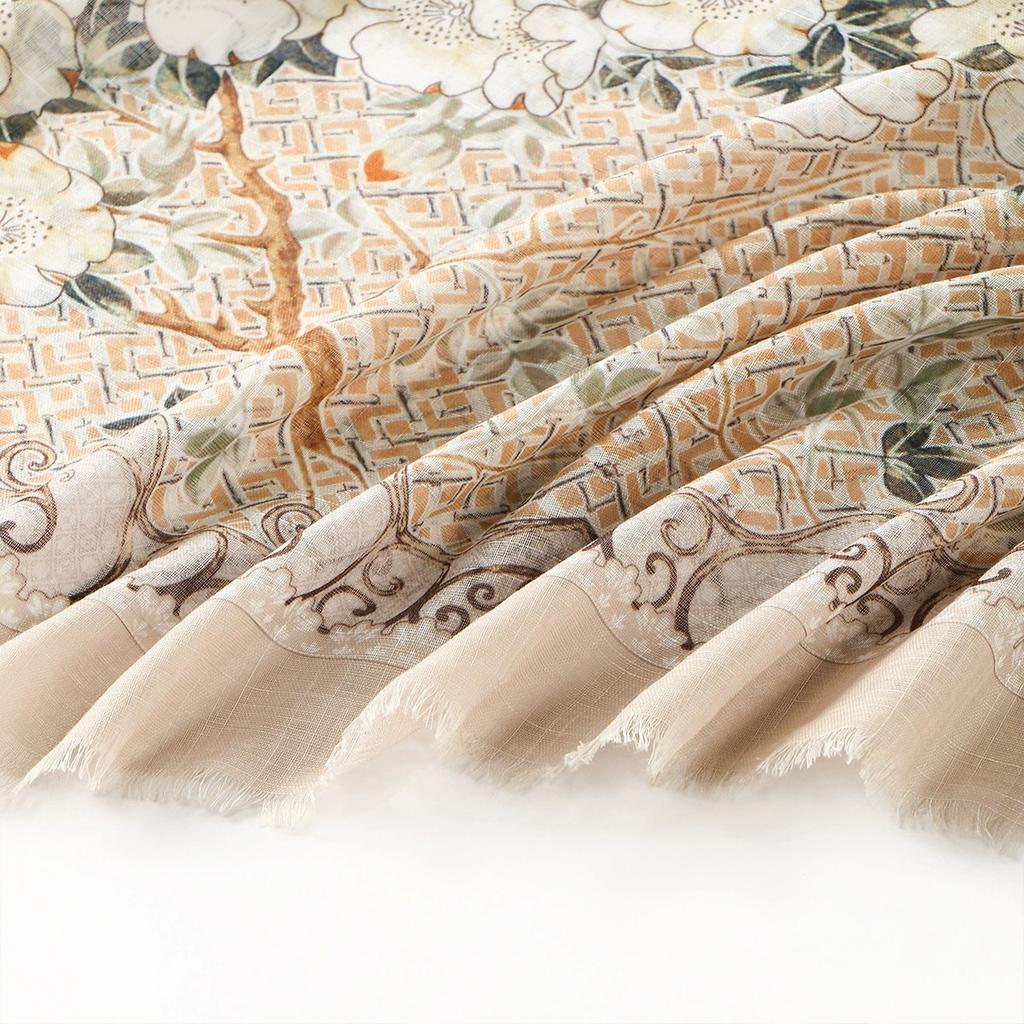 Retro Autumn Soft and Comfortable Thin Romantic Floral Scarf For Women Hijab Muslim Scarves Beach Towel 90x185cm
