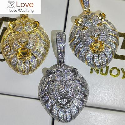 Pendentif tête de lion rugissant en or lourd avec diamant glacé, collier pendentif mode Hip Hop Anime, bijoux pour hommes