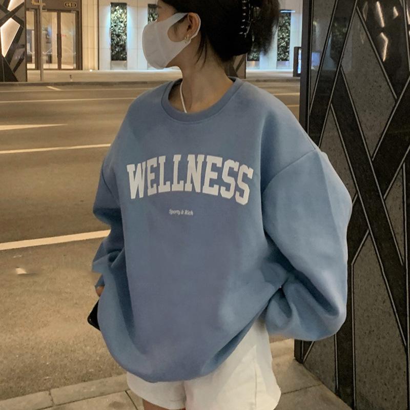 Padded Loose Casual Sweatshirt Women Autumn and Winter Coat Ancient Round Neck Long Sleeve Bottom Shirt Tops Fashion Retro Versatile Sweatshirt