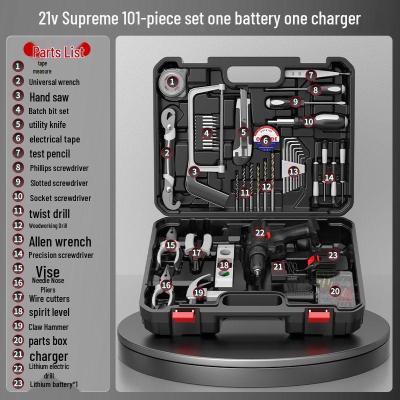 High-Power Cordless Electric Drill and Screwdriver Set with Lithium Battery for Home Use