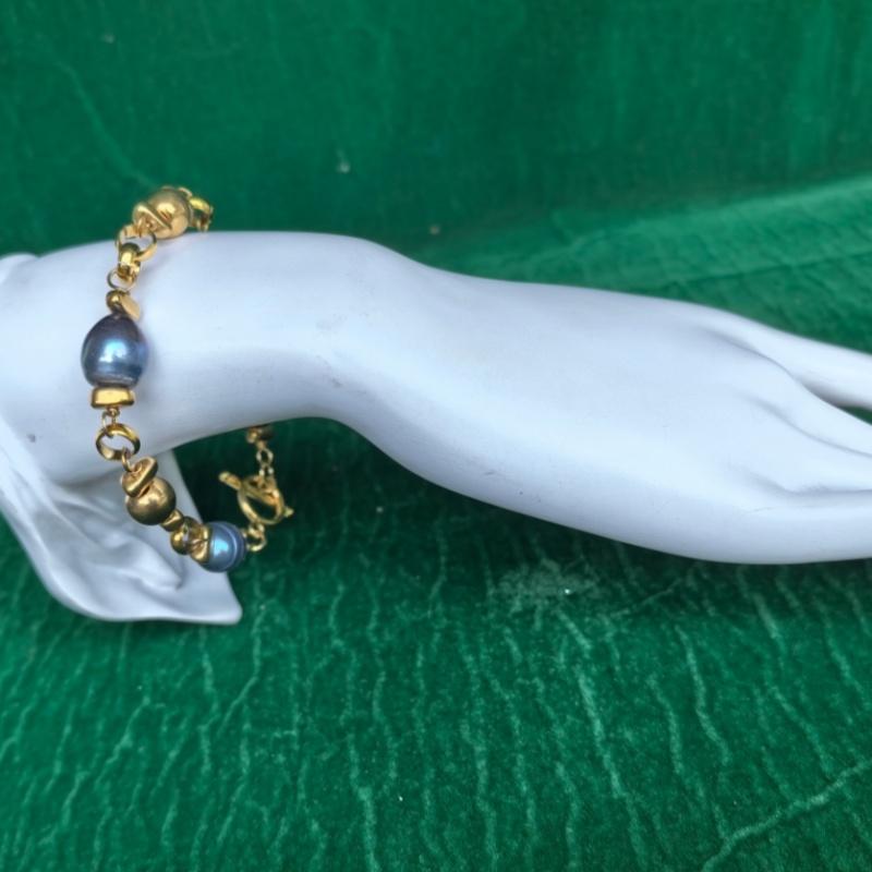 Natural Freshwater Pearl 18K PVD Gold-plated Stainless Steel Beaded Bracelet Jewelry