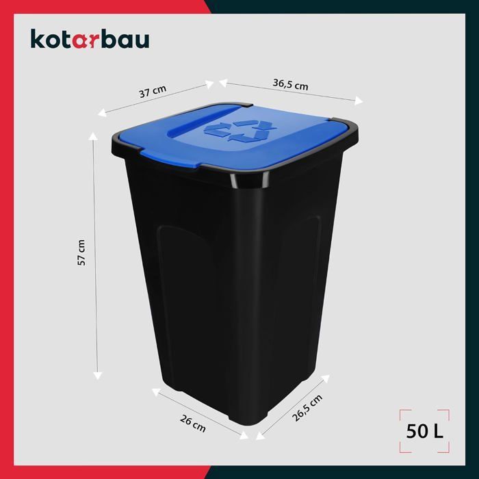 KOTARBAU® Poubelle Cuisine Tri Sélectif De 50 L Avec Couvercle En Polyéthylène - Bleu - Kotarbau