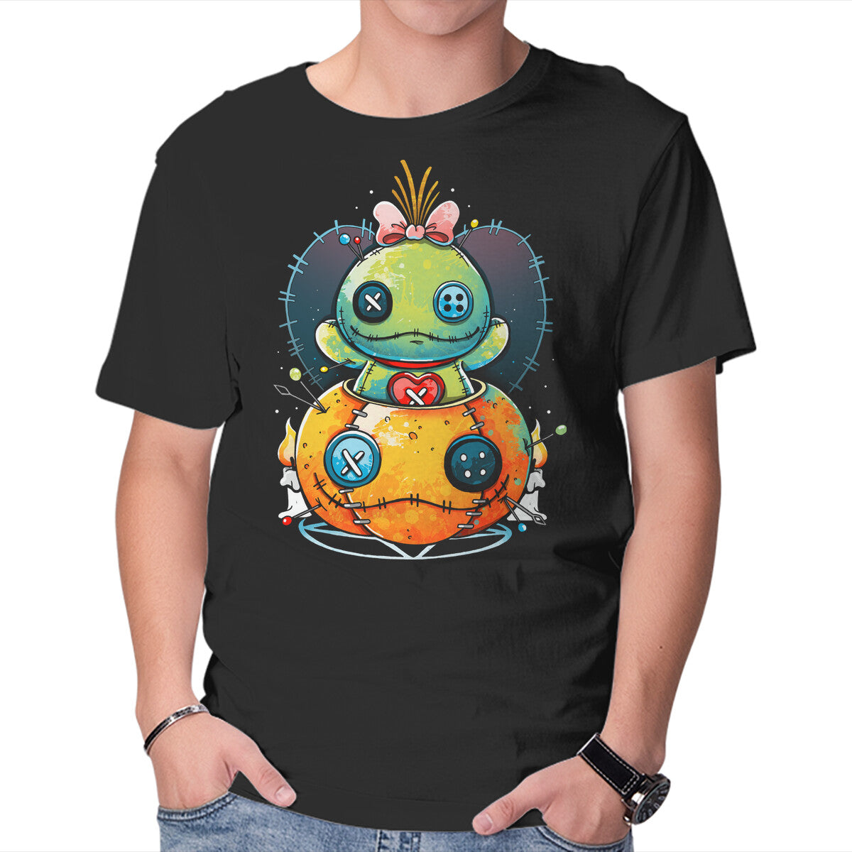 Unisex Crew Neck T-Shirt Voodoo Pumpkin Graphic Short Sleeve Casual Tee XXXL