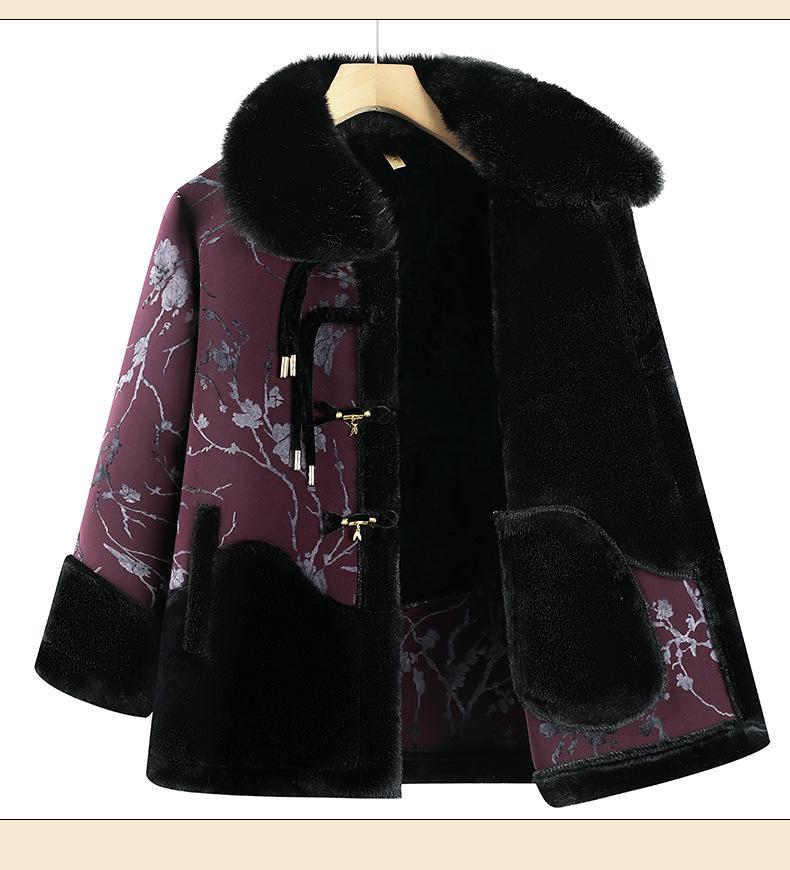 Warm Winter Fleece Coat for Elderly Women - Fur Collar, All-in-One Design