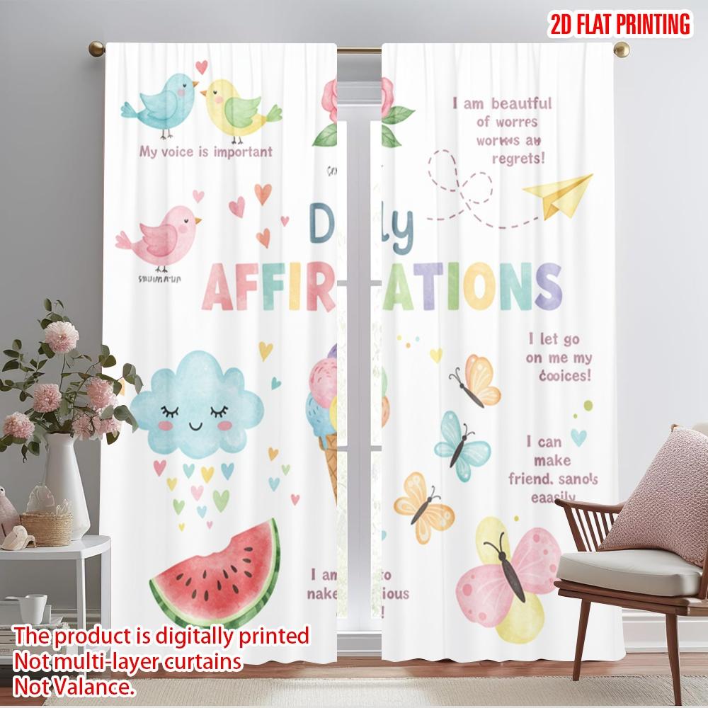 

2pcs 2D flat printing Window Curtains Daily Affirmations Positive Vibes 100% Polyester Fabric Without Electricity Holiday 52.50×116.00 CM 2pcs