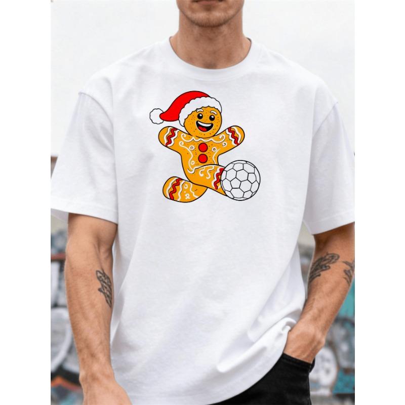 

Humorous Gingerbread Man Soccer Cookie Santa Graphic T-Shirt - Featuring Gingerbread Man Soccer And Snowflake Design, Holiday Men S Plus Size Tee S белый